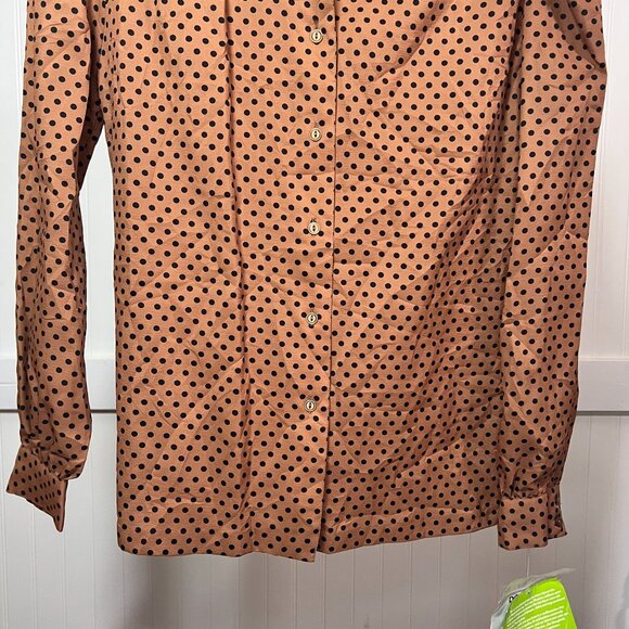 Deadstock Vintage Women's Brown Polka Dot Button-Up Blouse Collar Long Sleeve - Picture 4 of 10